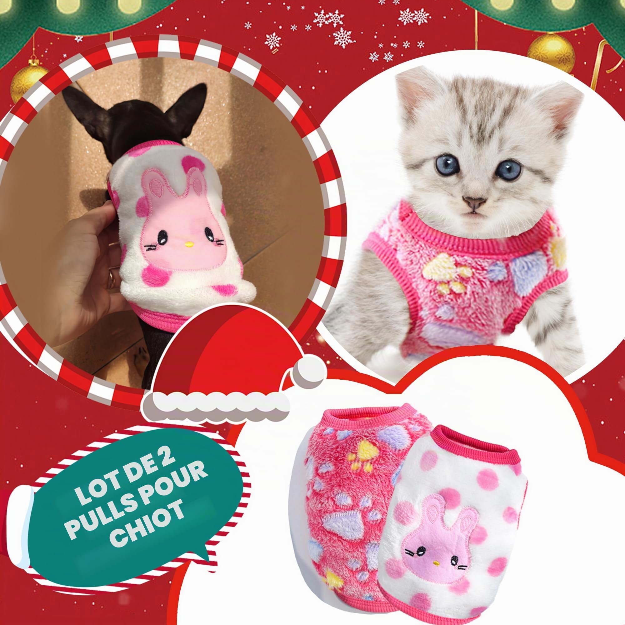 Lot de 2 Pulls d'hiver en Polaire pour Chien, Chihuahua, Taille XXS
