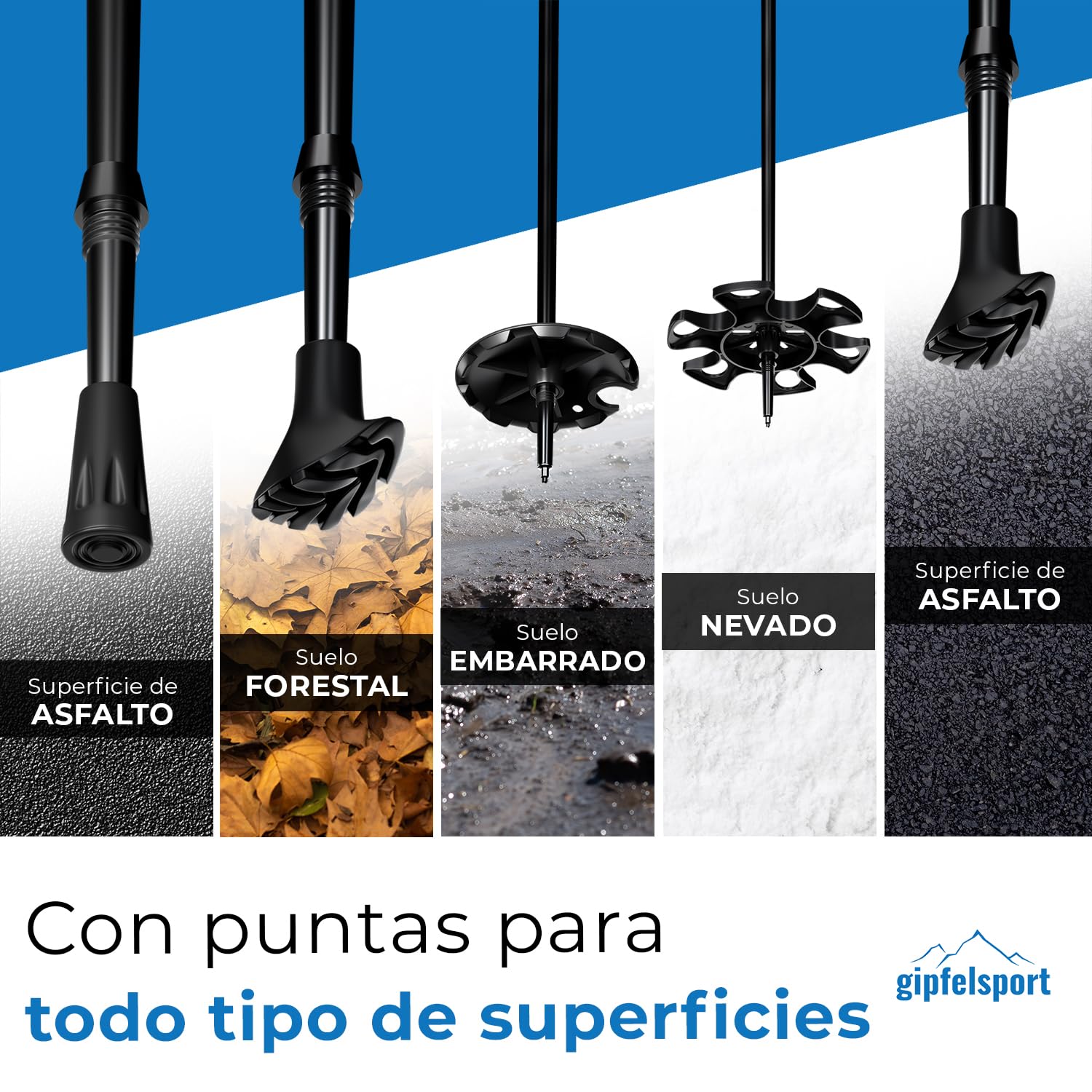 Gipfelsport Bastones de Marcha Nórdica de Carbono y Aluminio - Telescópicos Ajustables para Hombre y Mujer | Bastones de Senderismo de 77 cm - 120 cm