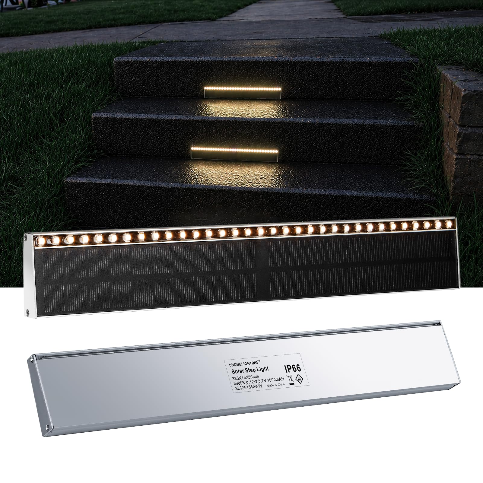 SHONELIGHTING Luci solari per scale da esterno, 33 LED a fascio focalizzato ad alta luminosità, luce impermeabile in alluminio per esterni per vialetti, marciapiedi, bordi piscine, bordi di