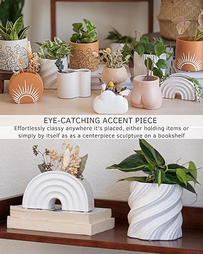 Miniatura 7 de Maceta en espiral de cerámica blanca mate moteada con agujero de drenaje, maceta de interior única de mediados de siglo, moderna, minimalista,