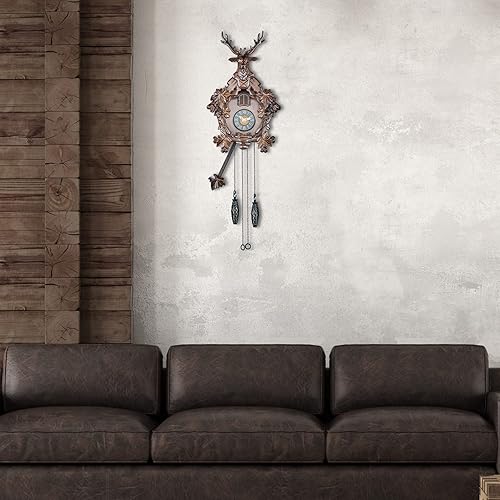 Miniatura 6 de TIMEGEAR Reloj de cuco con modo nocturno automático, movimiento de cuarzo y cabeza de ciervo tallada (marrón oscuro)