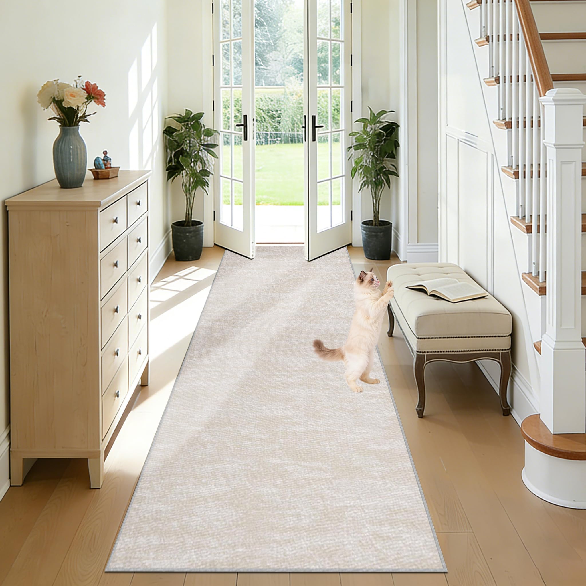 Küche Teppiche Waschbarer LäUfer Flur Teppich rutschfest Teppiche für Küchen Hallway Bettvorleger Wohnzimmer Schlafzimmer Carpet 120 x 300 cm Beige