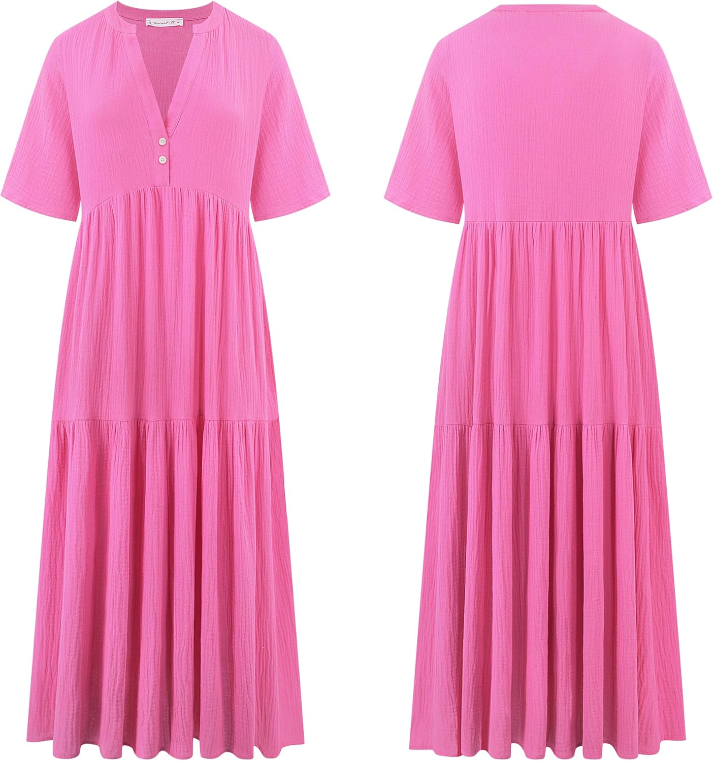 R.Vivimos Womens Summer Cotton Flowy Maxi Dress Short Sleeve V Neck Empire Waist Boho Tiered Ruffle Casual Loose Long Dresses - Image 6