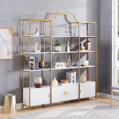 Estantería de oficina en casa de 78 pulgadas con gabinete de almacenamiento de 4 puertas de cierre suave, estante de exhibición con marco de acero