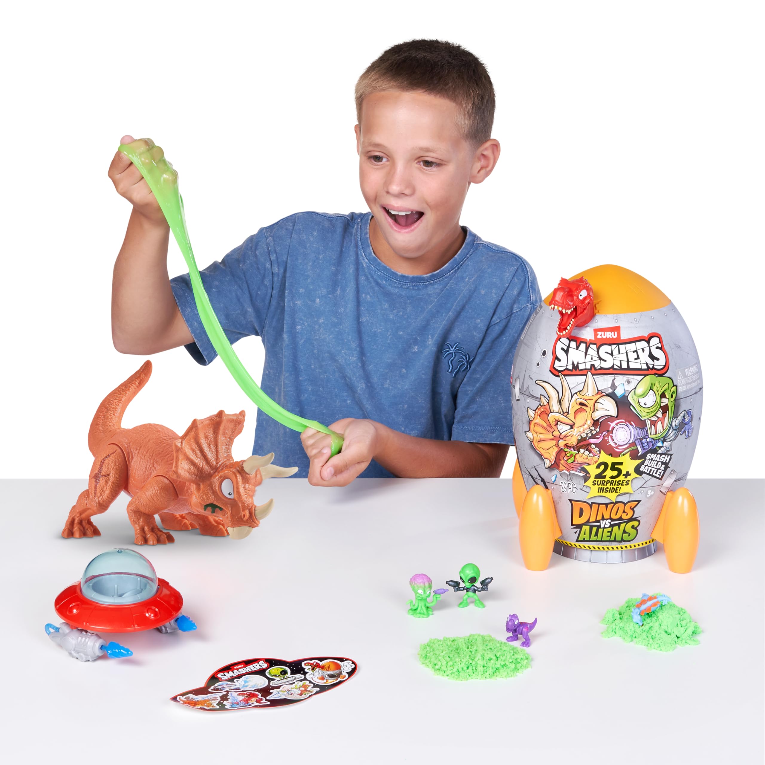 Smashers Dino vs Aliens Medium de ZURU, Huevo de Juguete aplastable para niños (Triceratops)