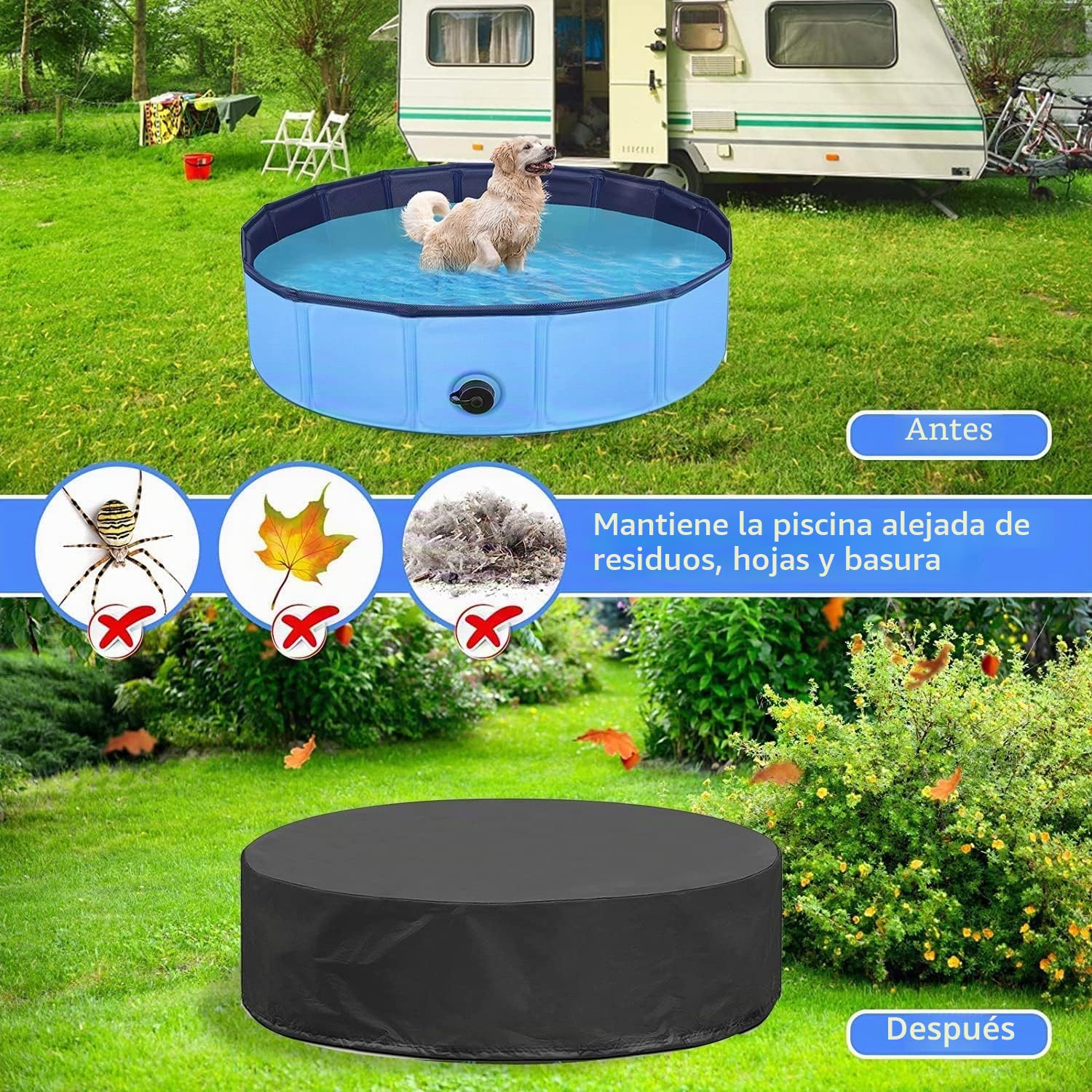 Cubierta Piscina Redonda,Cubierta de Piscina para Perros,Cubierta de Piscina para Piscina Infantil, Cubierta de Lluvia para Piscina Redonda con Cordón,Resistente al Agua y al Polvo(160 * 30cm)