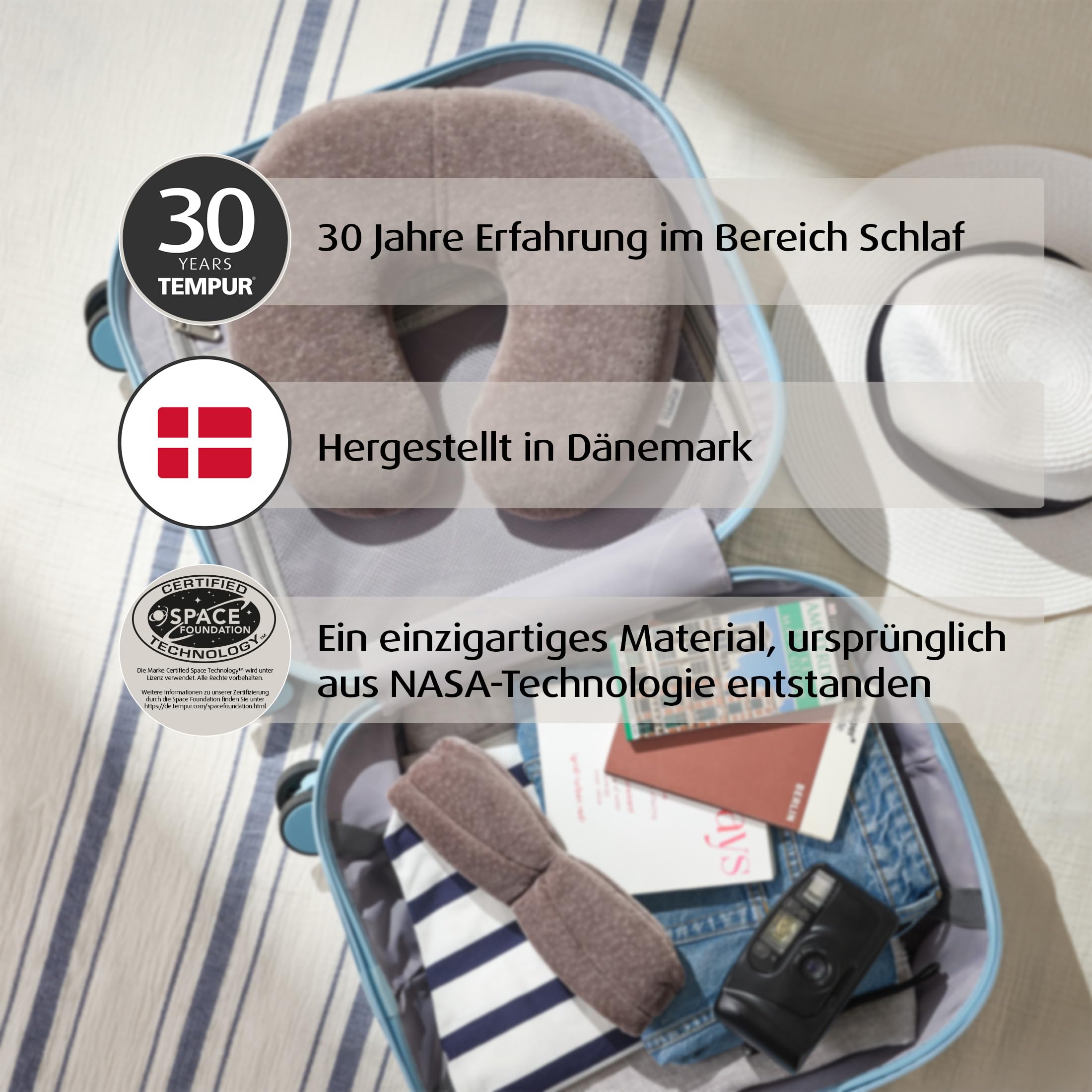 TEMPUR Schlafmaske für Damen und Herren, blickdichte verstellbare Schlafbrille für tiefe Entspannung, Grau