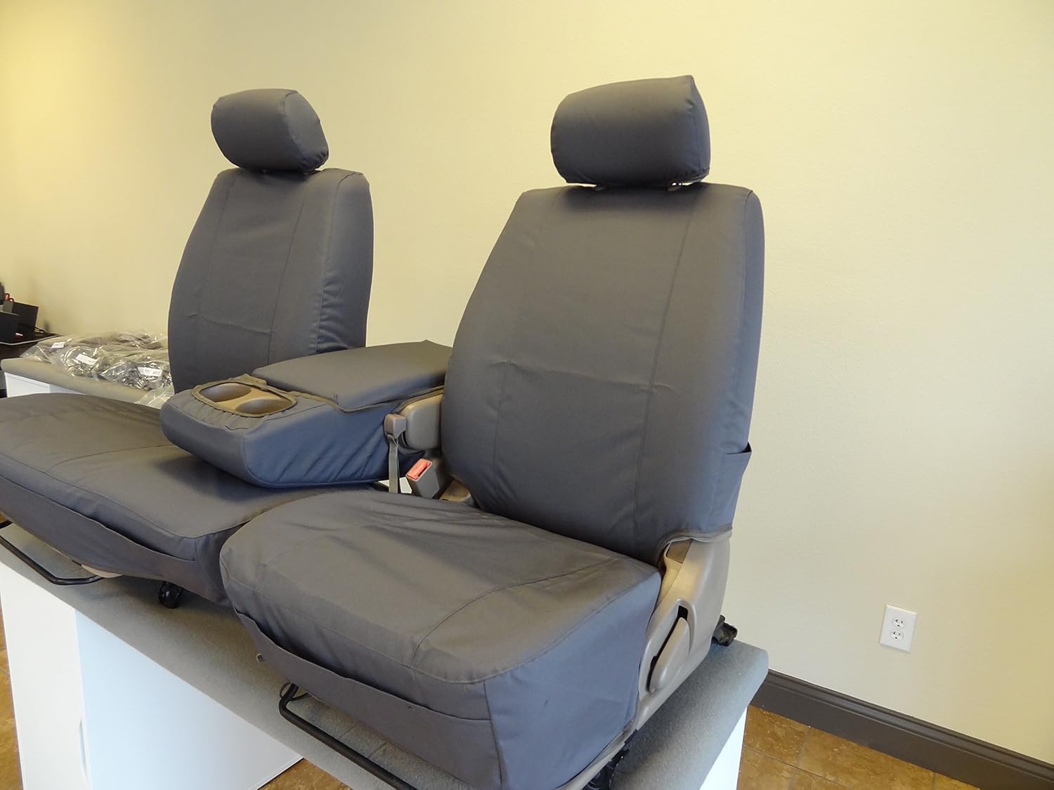 Durafit Seat Covers, Made to fit 2000-2004 Tundra Front 40/60 Split Seats with Fold Down Console. Gray Automotive Twill.