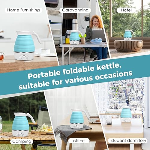 Miniatura 7 de Hervidor eléctrico plegable de viaje, 110 V, hervidor eléctrico de viaje de silicona de grado alimenticio, portátil, plegable, 850 W, agua de