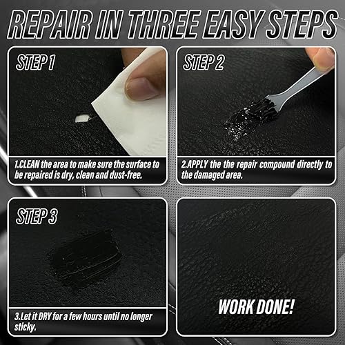 Miniatura 4 de Kit de reparación de cuero negro para el interior del automóvil, kit de reparación de vinilo para asientos de automóvil, sofá, barco, sofá y bolso,