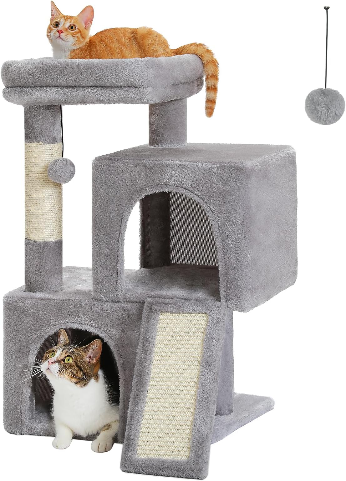 PAWZ Road Cat Tree, 30 Inches Cat Tower with Dual Condos for Indoor Cats, Plush Cat House with