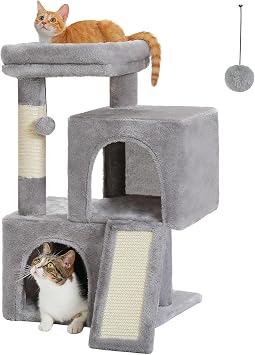 PETEPELA Cat Tree 77cm Cat Tree for Indoor Cats with Dual Condos, Grey