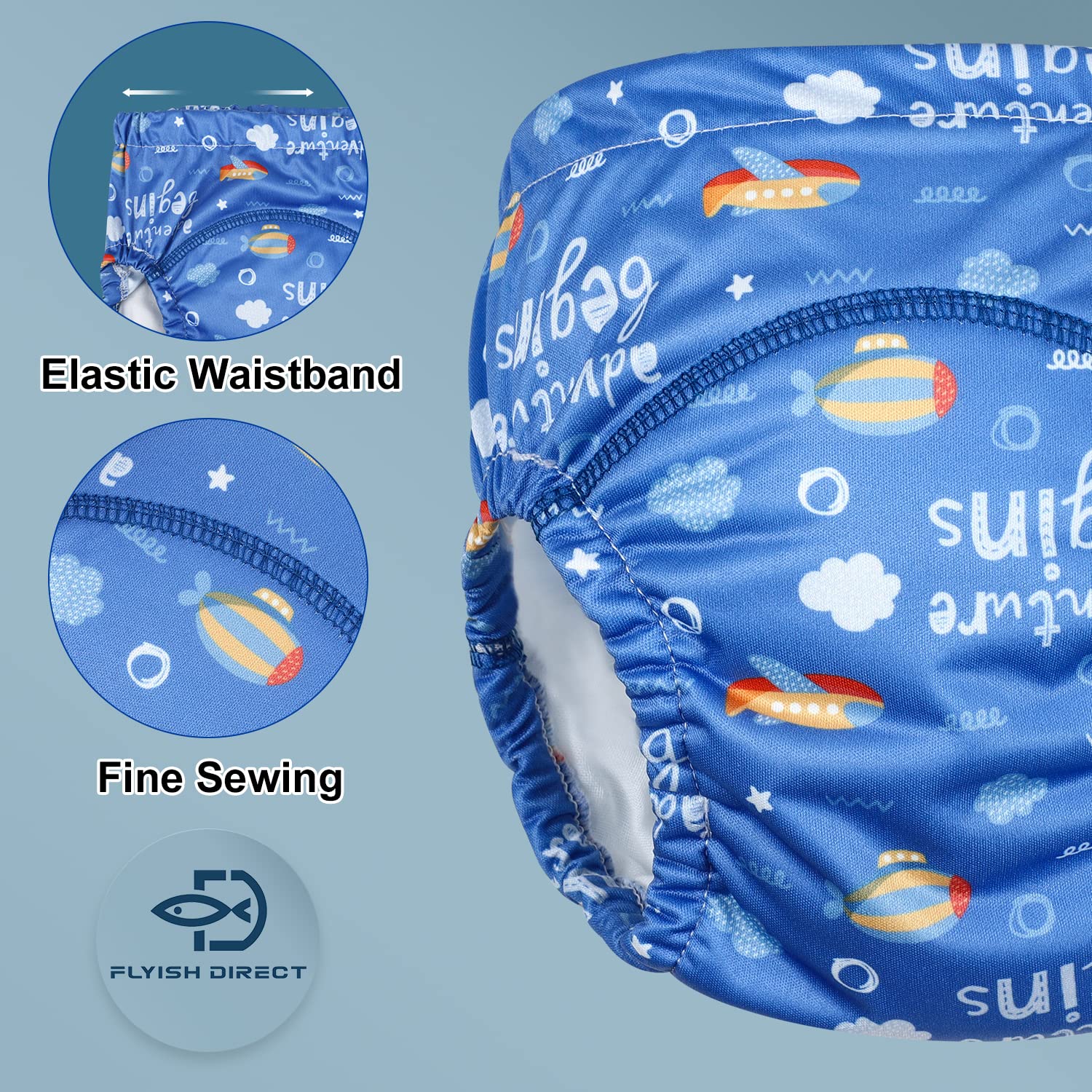 FLYISH DIRECT Imperméable Culotte Apprentissage Propreté Garcon, Anti-fuite Culotte d'apprentissage Lavable, Culotte d Apprentissage Enfant en Coton, 6 Paires, Voyage bleu, 5 ans