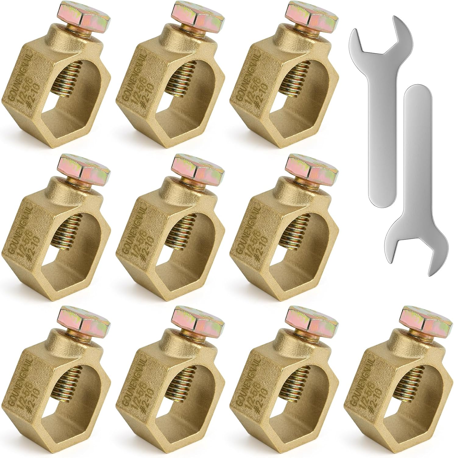 10PCS Copper Ground Rod Clamp, Great for 1/2”- 5/8” Grounding Rods (10, Brass Clamp (1/2''-5/8''))