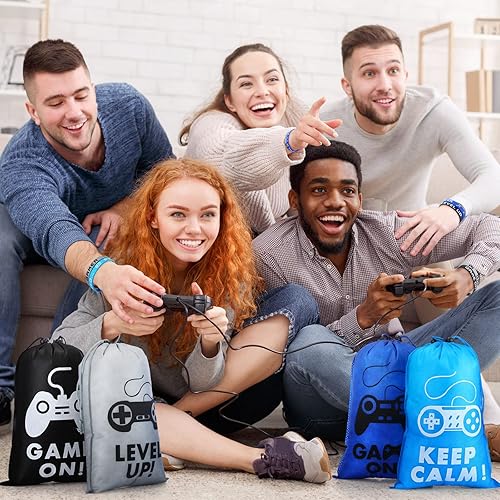 Miniatura 6 de Jexine 36 piezas de recuerdos de fiesta de videojuegos incluyen 12 bolsas con cordón para jugadores, 12 pulseras para jugadores y 12 controladores