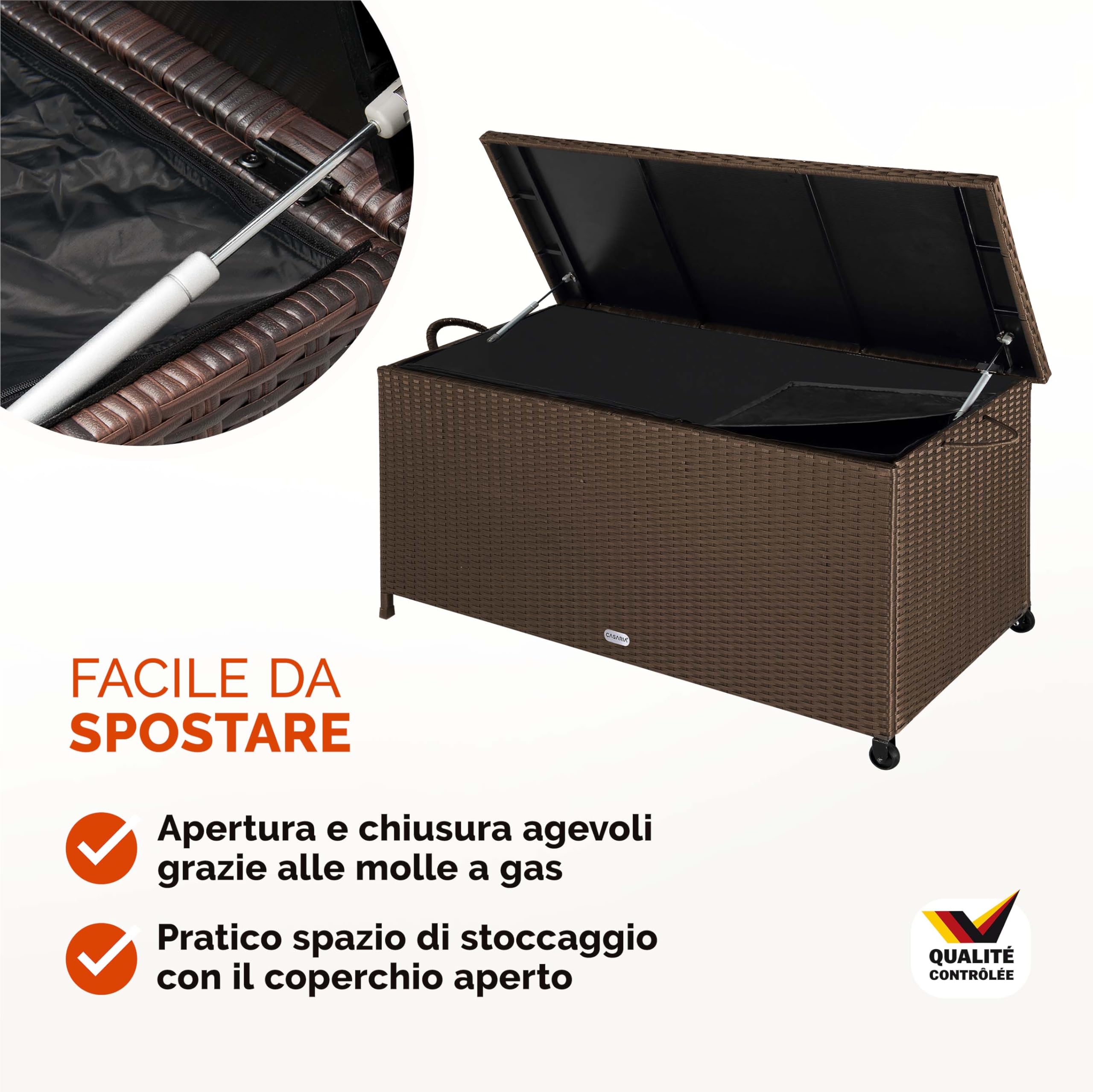 Casaria® Baule da Esterno XXL 117x53x60cm 270L Box con Ruote Impermeabile Resistente Cassettone Contenitore Cuscini Giocatoli Mobili Giardino Bauli