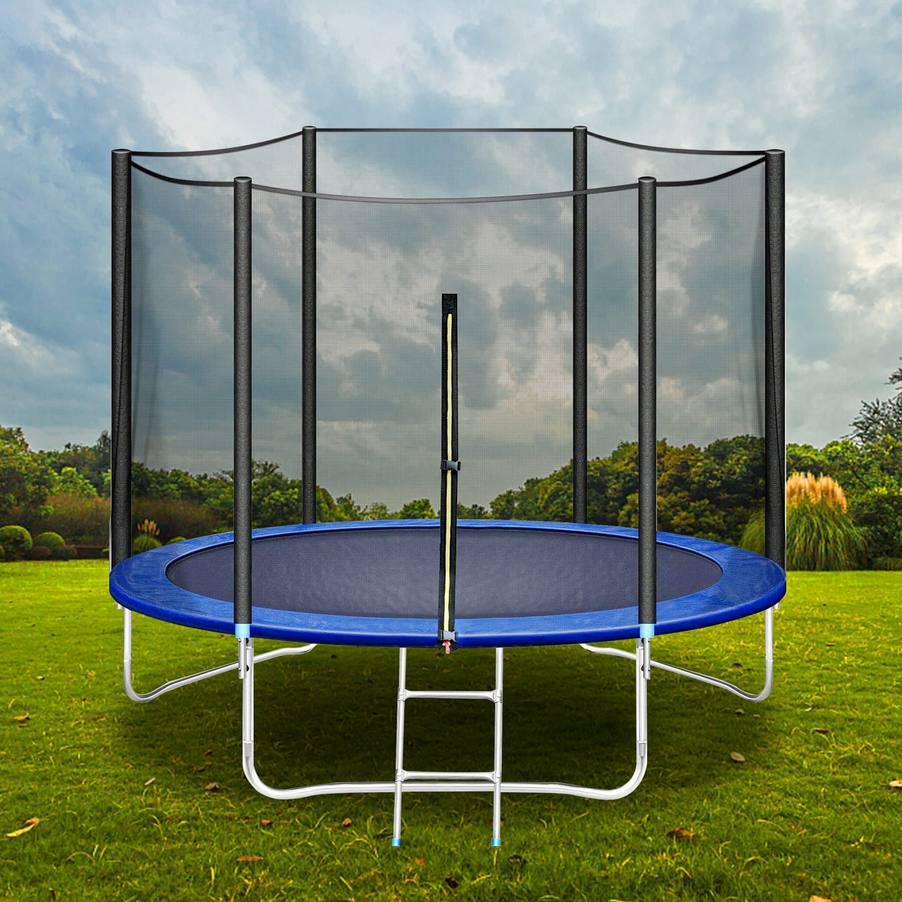 HomeMiYN Trampolín de 183/244/305/366 cm de diámetro con red de seguridad, trampolín con combinación de escalera, resistente a los rayos UV, impermeable, para niños y familias
