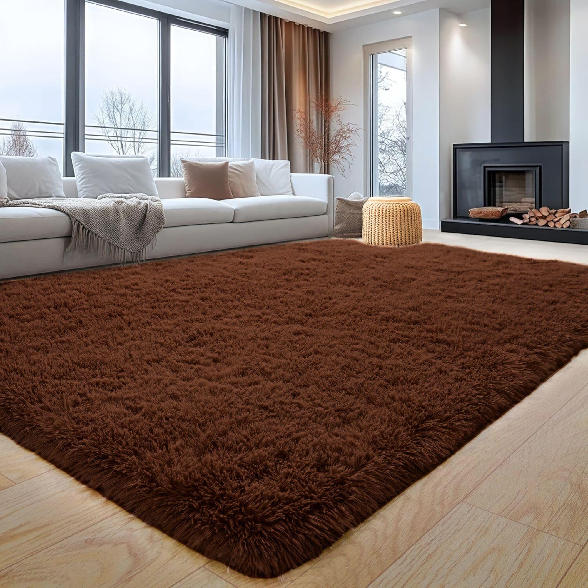 Aspire Homeware Rugs Living Room - Brown Area Rugs 200x290cm for Bedroom Anti Slip - Modern Super Soft Thick Pile Fluffy Shaggy Rug Non Shedding โ image 1