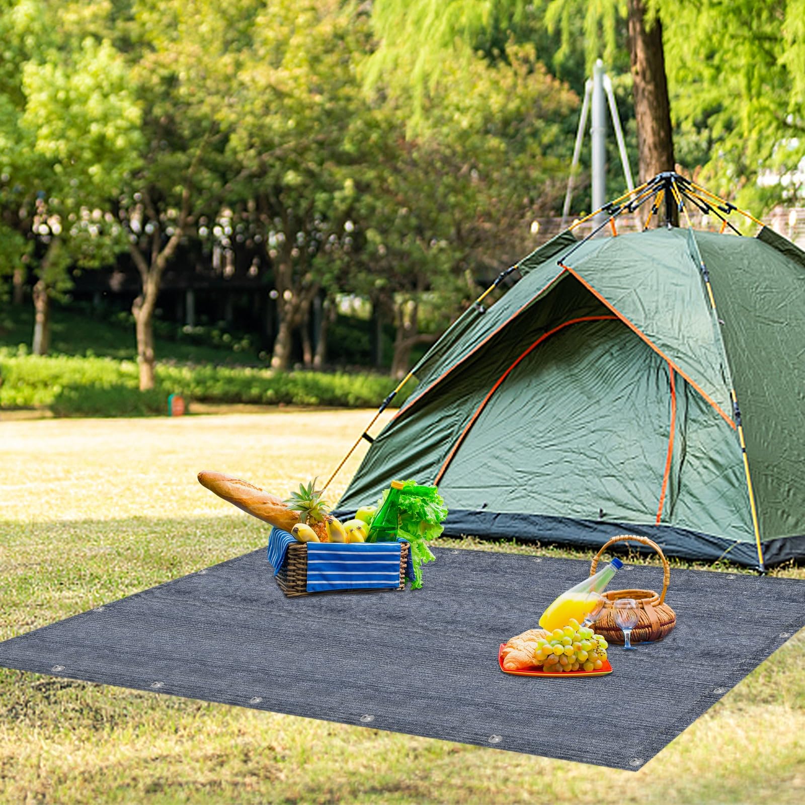 Yunvin Awning Carpet 4x6m Outdoor Rug Camping Mat HDPE Ground Sheet Tent Tarp with Eyelets, Ground Nails & Carry Bag Weatherproof Washable for Caravan Picnics Hiking, Grey
