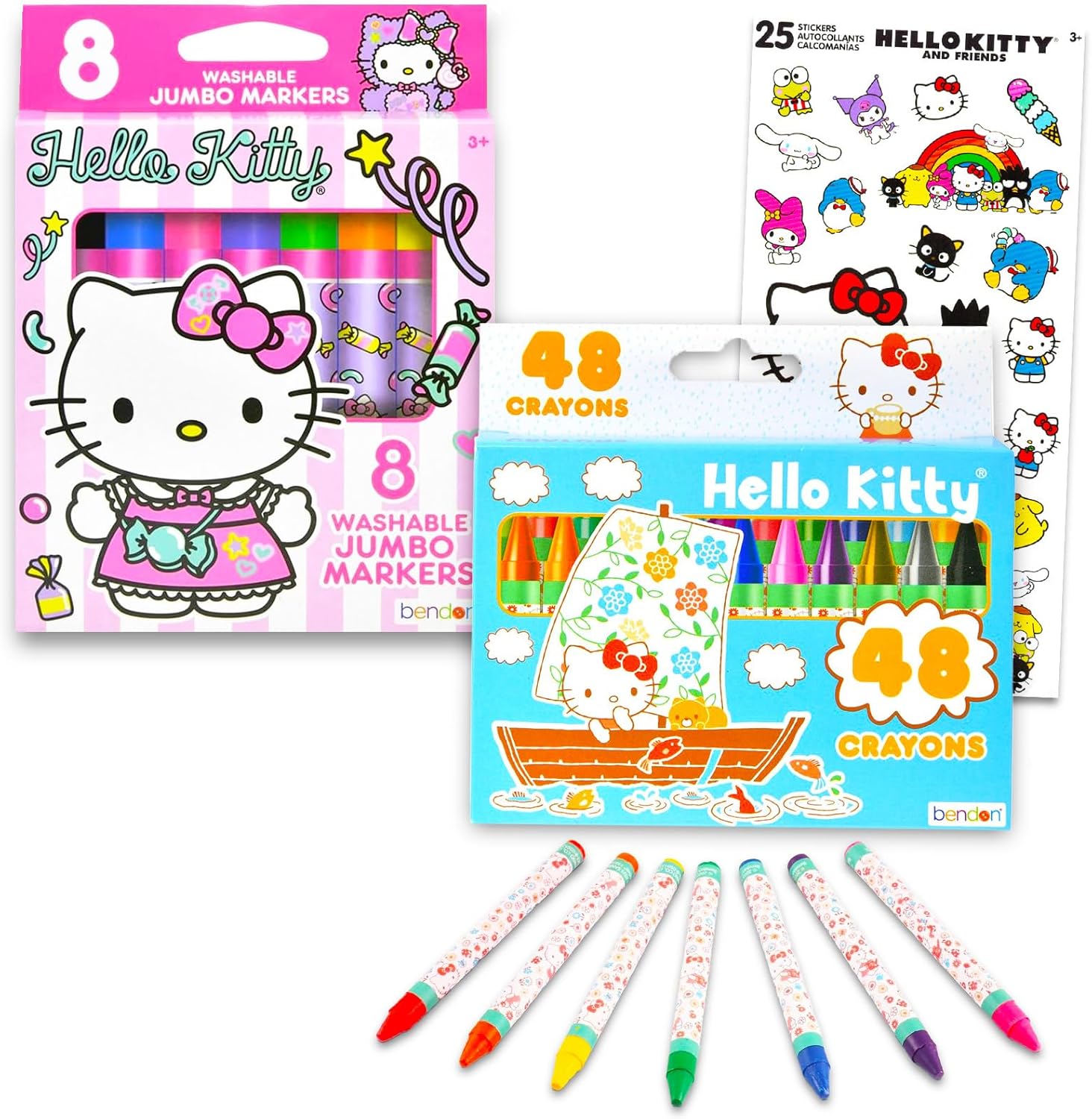 Hello Kitty Coloring Set for Girls - Bundle with 8 Themed Markers and 48 Themed Crayons for Coloring, Crafts, Drawing, and More | Hello Kitty School Supplies for Kids