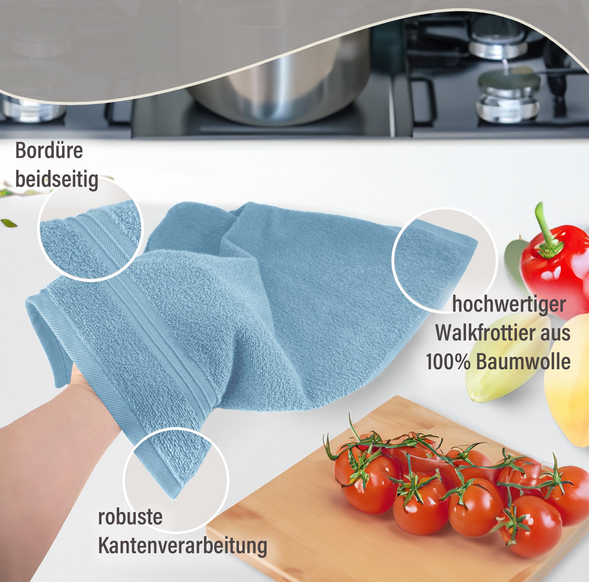 Lashuma Paños Cocina Modernos, Trapos Cocina 50x50 cm Linz, 4 Toallas de Mano Azul Paloma