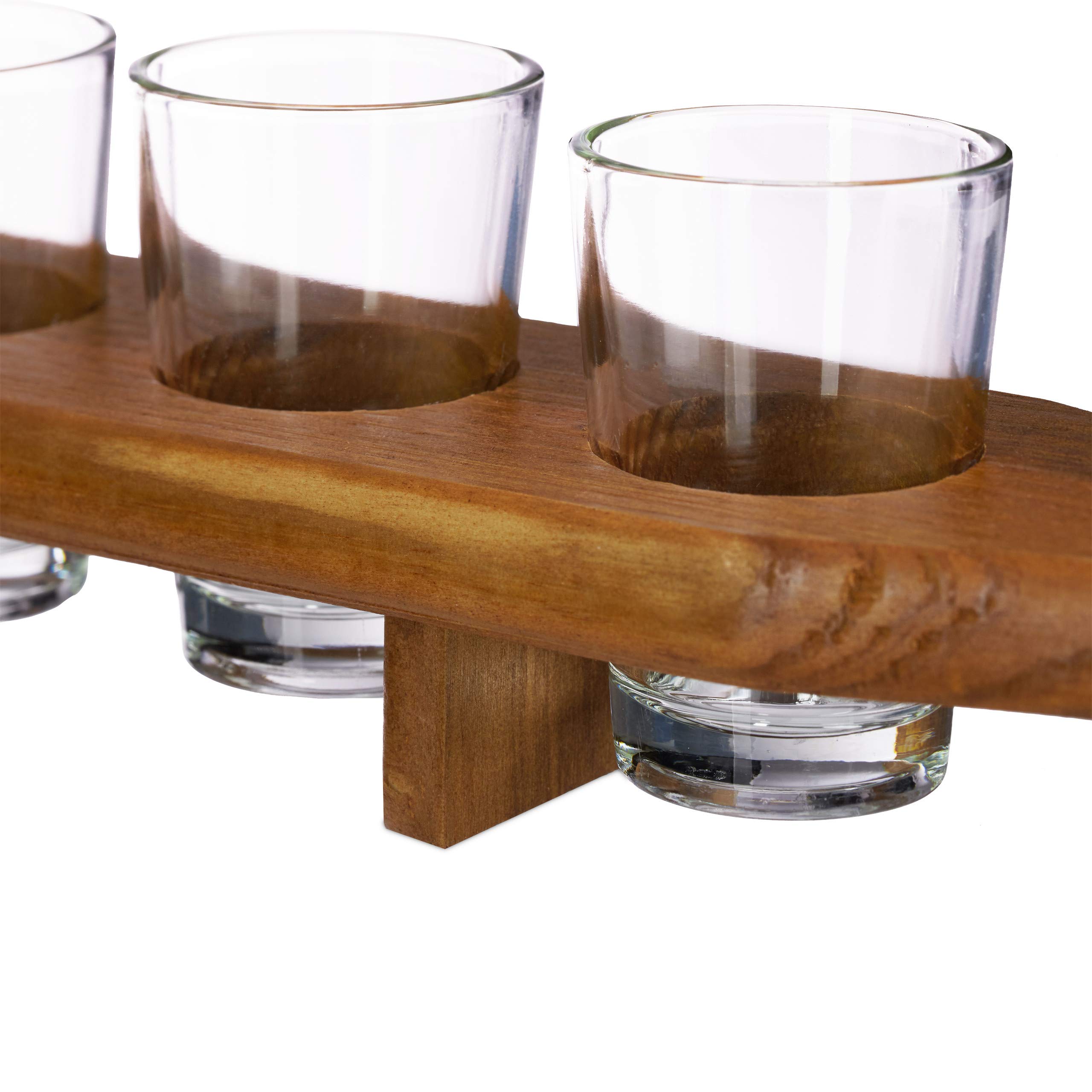 Relaxdays Set de 54 vasos para chupitos, Nueve porta chupitos, 4 cl, Medio metro, Marrón