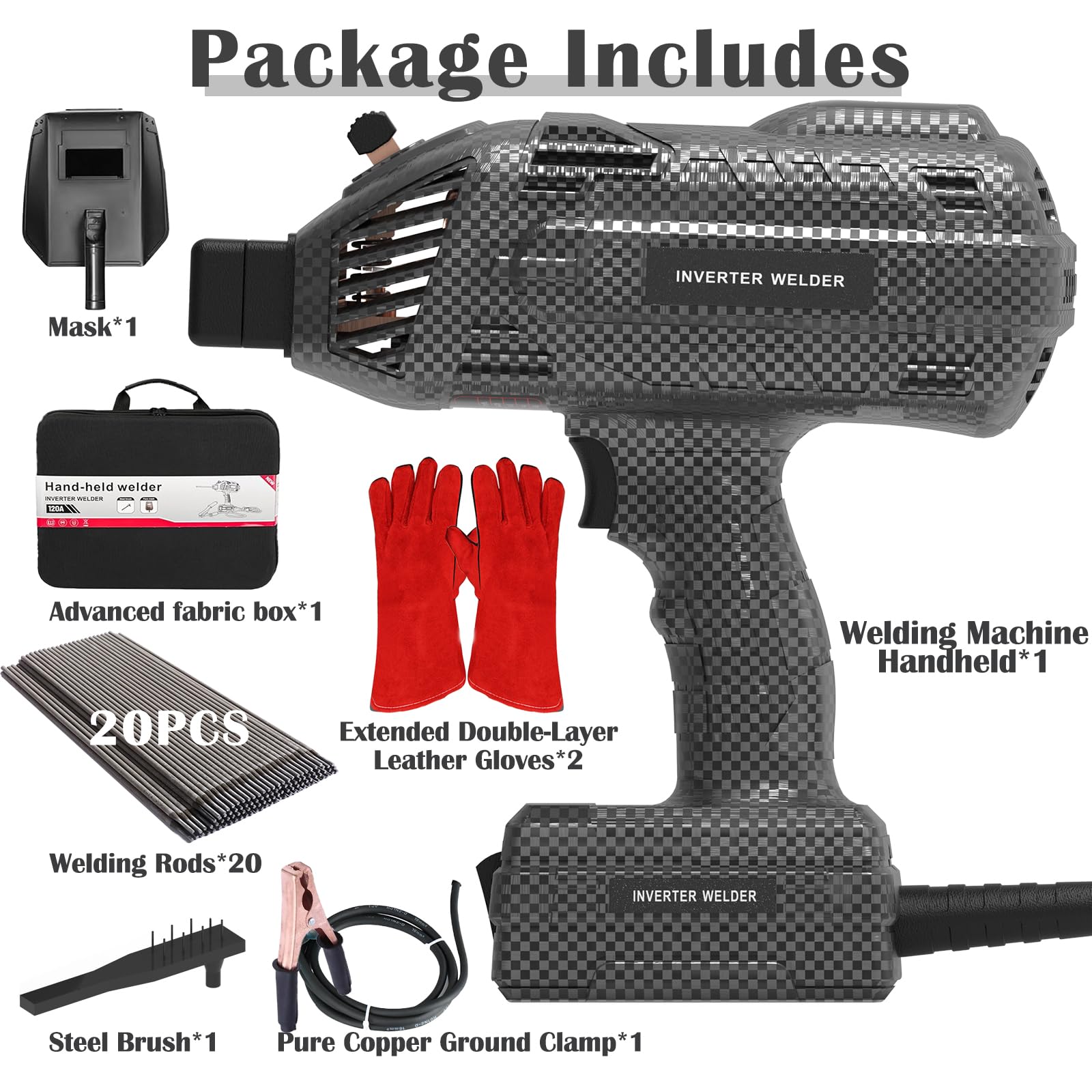 Soldador de mano, soldador portátil de 20-140 A, 110 V, inversor IGBT, soldador de mano de palo, 20 varillas soldadoras portátiles de mano, pistola de soldadura con arranque en caliente y