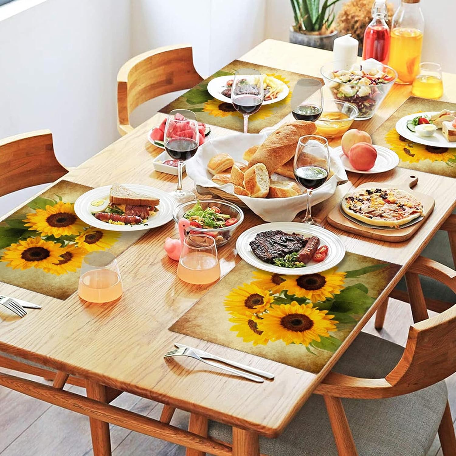 visesunny Retro Sunflower Placemat Set of 1 Table Mat Desktop Decoration Placemats Non Slip 12x18 in for Dining Home Kitchen Indoor