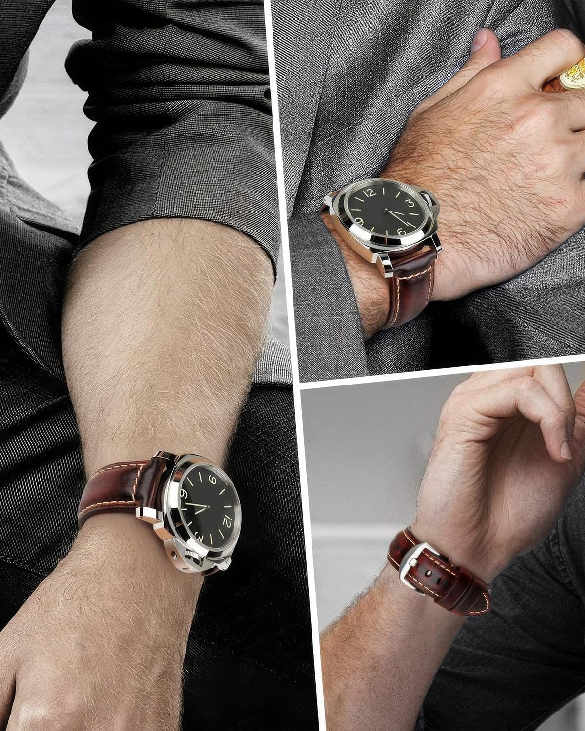 REZERO Watch Band, Vintage Oil Wax Leather Watch Straps 18mm 19mm 20mm 21mm 22mm 23mm 24mm 26mm Watch Belt for Men Women