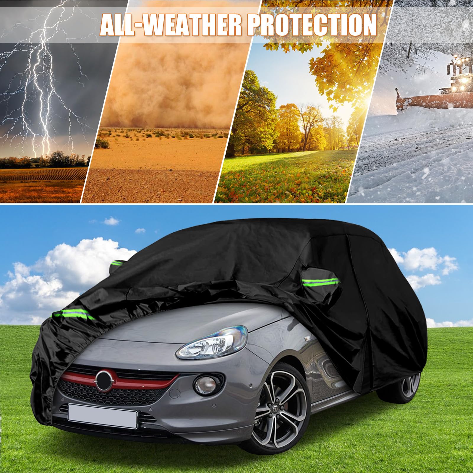 Funda Coche Reemplazo para 2012-2019 Opel/Vauxhall Adam 3-Door Hatchback, Funda para Coche Exterior Cubre Coches Impermeable Transpirabl Coberturas Completas protección de Nieve, Lluvia, Polvo | Lona de protección completa para coche, cubierta exterior pa