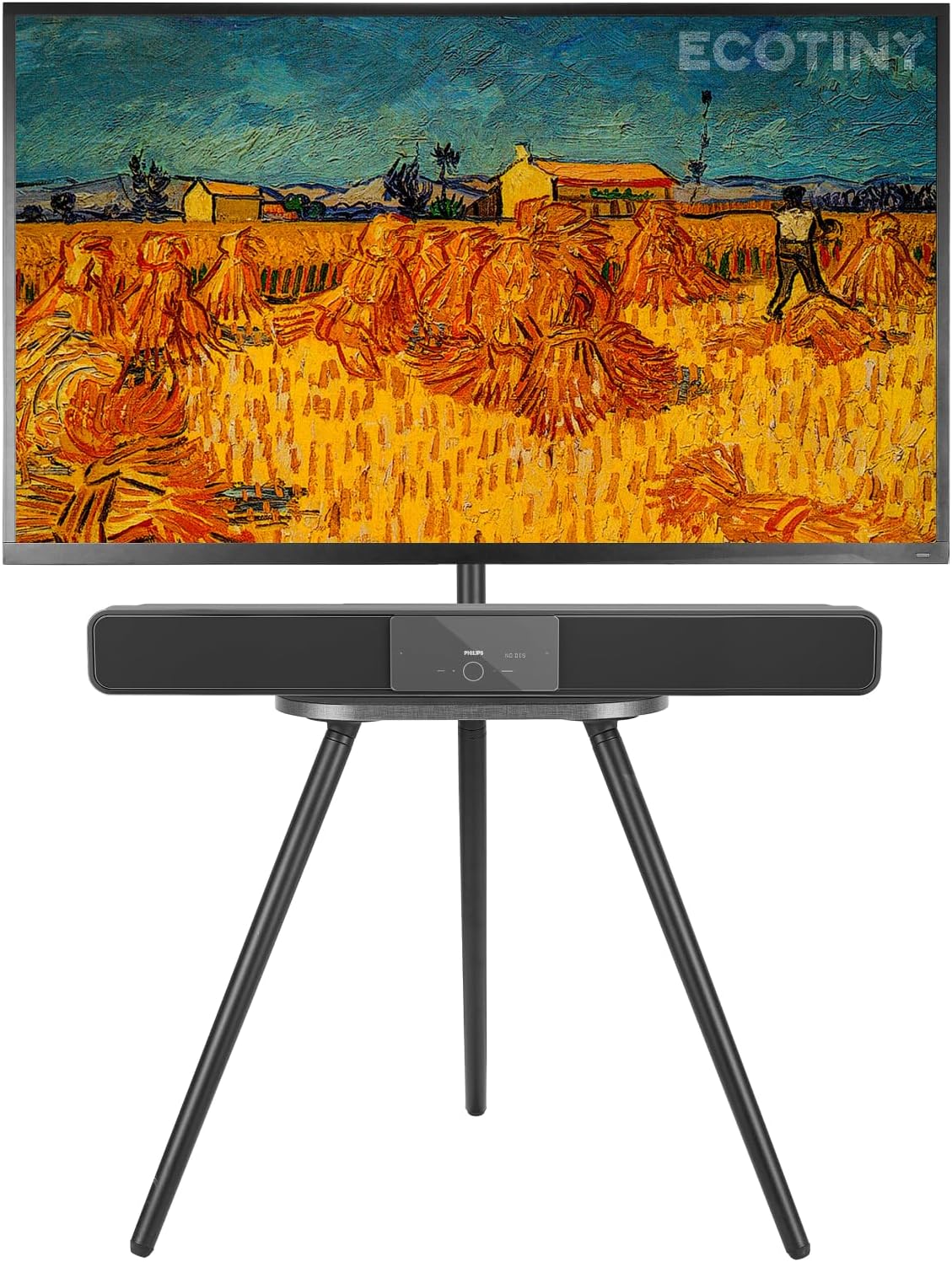 Tripod Easel TV Stand for 40 to 65 Inch LCD Led Screen, Height Adjustable and Swievel TV Stand, Portable TV Floor Stand with Wooden Tray for Bedroom, Living Room, Studio, Black Metal…