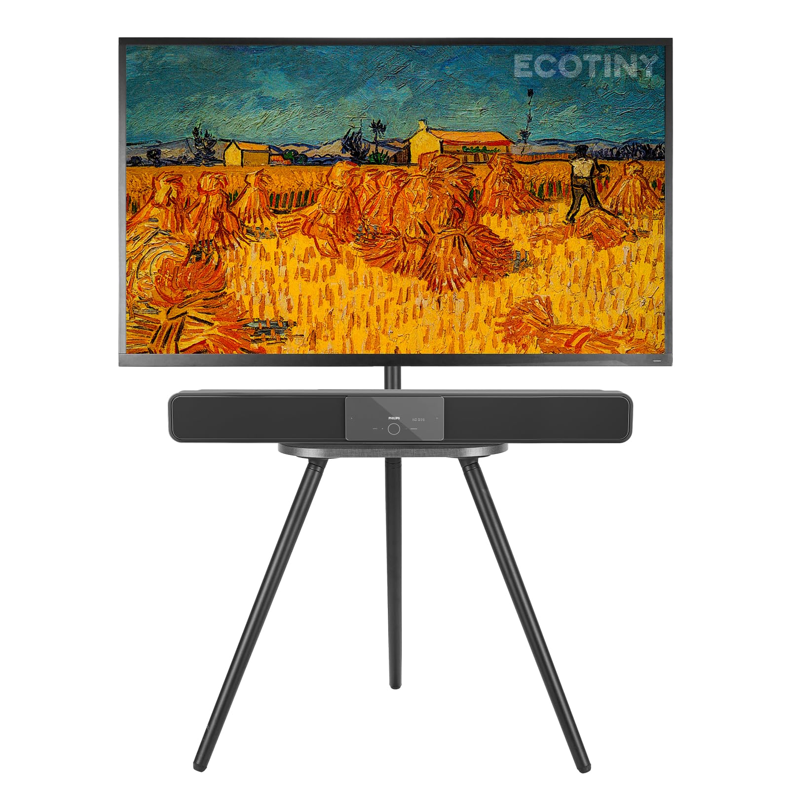 Tripod Easel TV Stand for 43 to 65 Inch LCD Led Screen, Height Adjustable and Swievel TV Stand, Portable TV Floor Stand with Wooden Tray for Bedroom, Living Room, Studio, Black Metal…