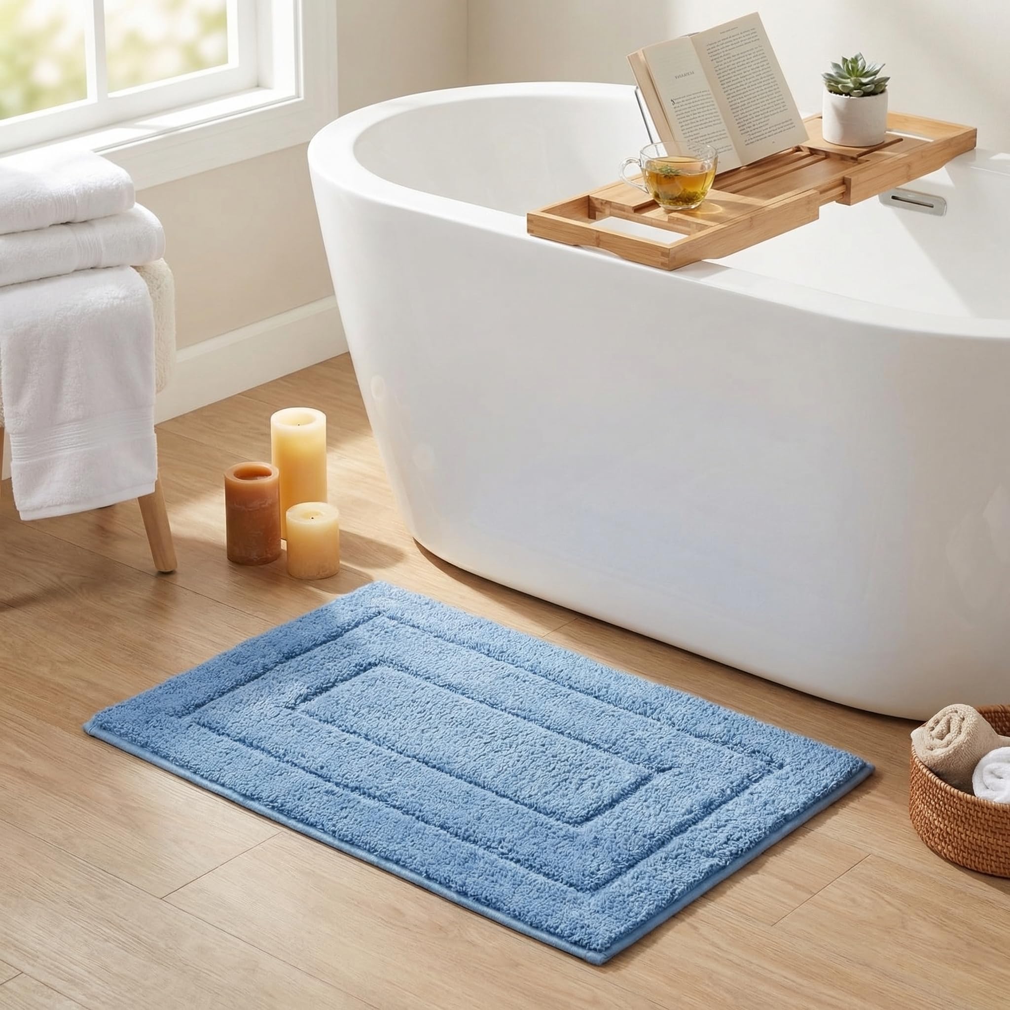 GRANNY SAYS Blue Bathroom Rugs Non Slip, 20" x 32", Bath Rugs for Bath, Bathroom Rugs Washable，Absorbent Bath Mats for Bath Floor, Shower Microfiber