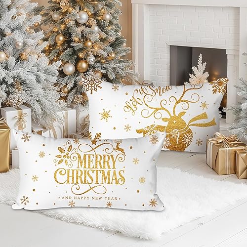 Vista 118 de Lanpn Juego de 4 fundas decorativas de almohada navideñas de 18 x 18 pulgadas, color blanco y verde azulado de 18 pulgadas, funda de cojín