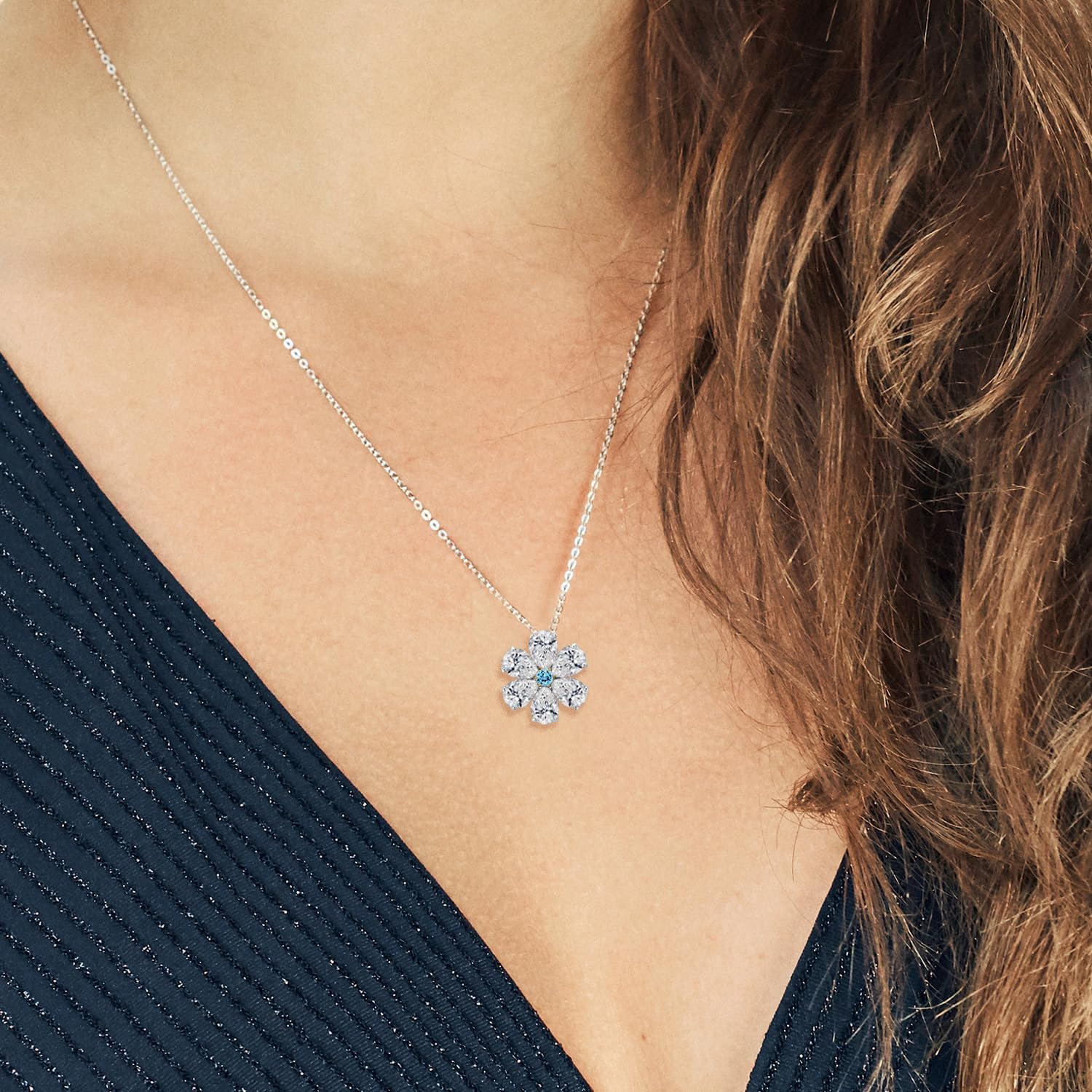 Gem Stone King 925 Silver and 10K Yellow Gold Lab Grown Diamond and Swiss Blue Topaz Pendant Necklace for Women | 2.18 Cttw | Gemstone April Birthstone | Pear Shape 6X4MM | With 18 Inch Chain - Image 3