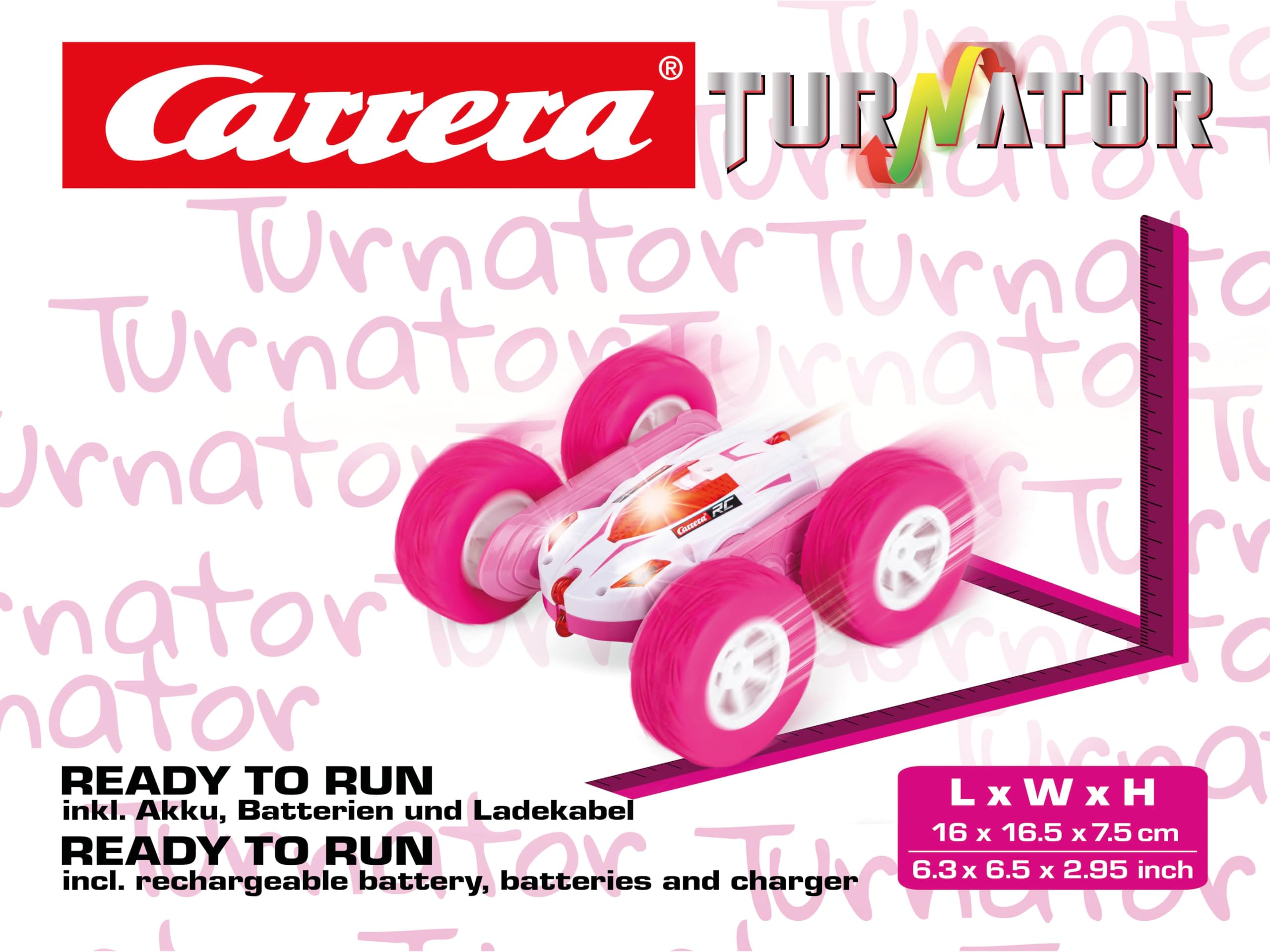 Carrera RC 2,4 GHz Mini Turnator Pink I zdalnie sterowany samochód od 6 lat I elektryczny mini samochód z pilotem zdalnego sterowania, akumulatorem i bateriami I zabawka dla dzieci i dorosłych do