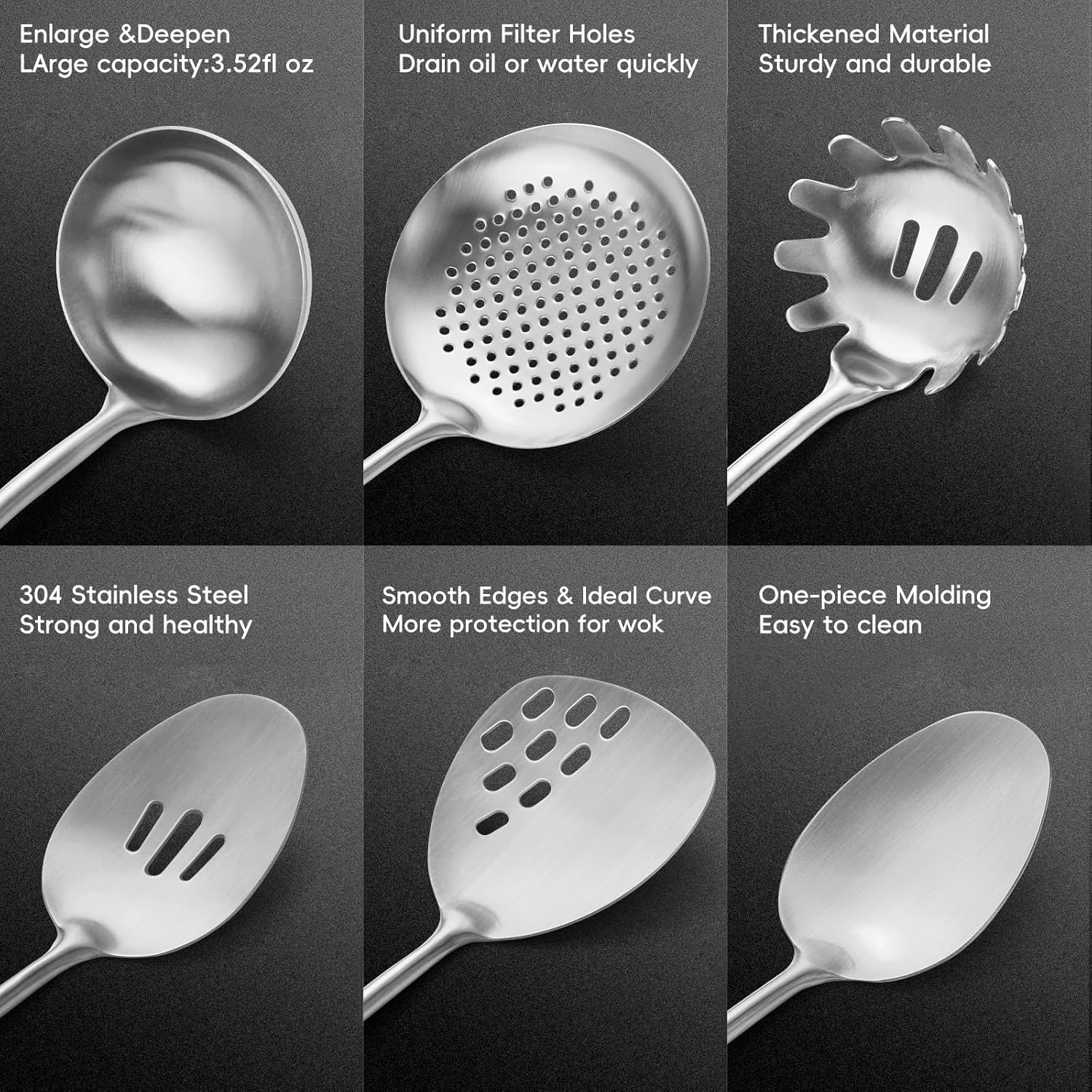 Izurok 18/10 Stainless Steel Kitchen Utensils Set,6 Piece Cooking Utensils With Wood Handle,Heat Resistant Kitchen Tool Set With Spatula, Spoon, Ladle, Skimmer, Slotted Spoon, Pasta