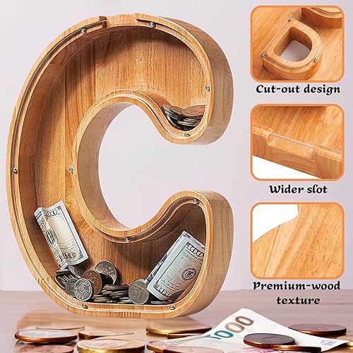 Miniatura 2 de Alcancía de madera personalizada, (nombre grabado con láser) tanque creativo de almacenamiento de letras del alfabeto inglés de veintiséis letras