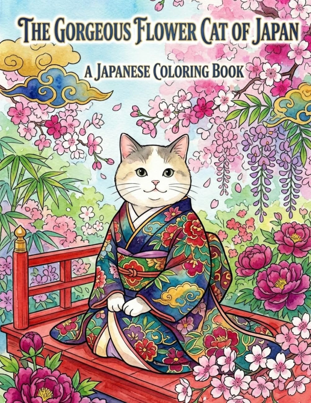 THE GORGEOUS FLOWER CAT OF JAPAN: A JAPANESE COLORING BOOK