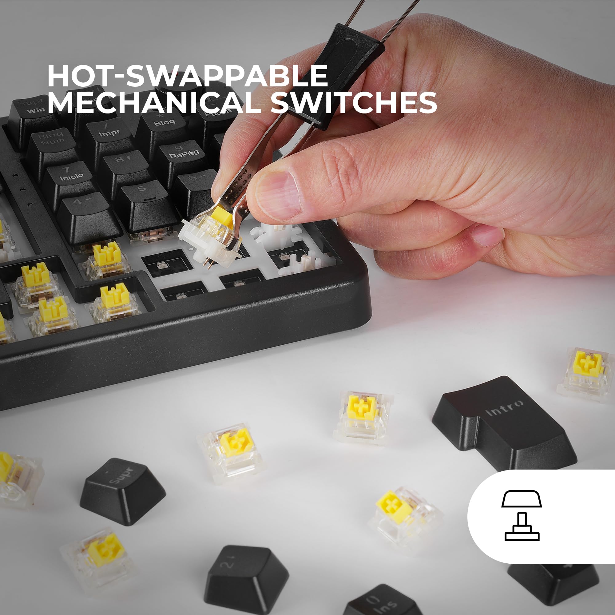 Mars Gaming MKPRO, Español, Teclado Mecánico Gaming Completo, RGB Chroma, Switches Hot-Swap Mecánicos, Antighosting, Rueda de Control, Software, Multiplataforma, Switch Azul, Negro