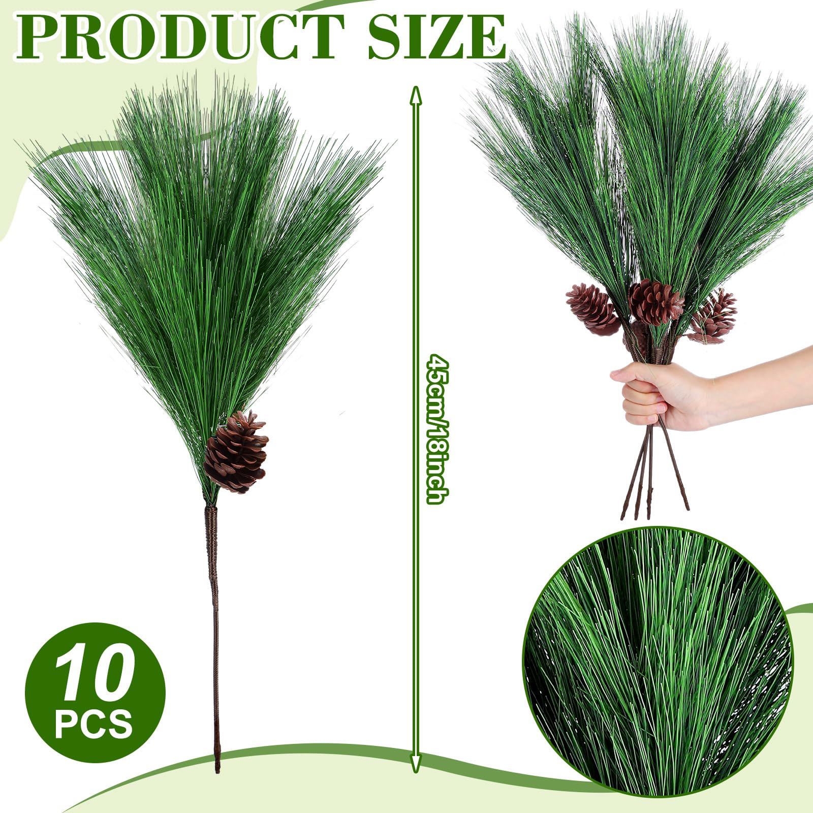Home & KitchenGiegxin 10 Stück große künstliche Tannennadeln, 45 cm, Weihnachts-Tannenzweige mit Kegel, DIY, Handwerk, künstliche Tannennadeln, Zweige, künstliche grüne Tannenspieße