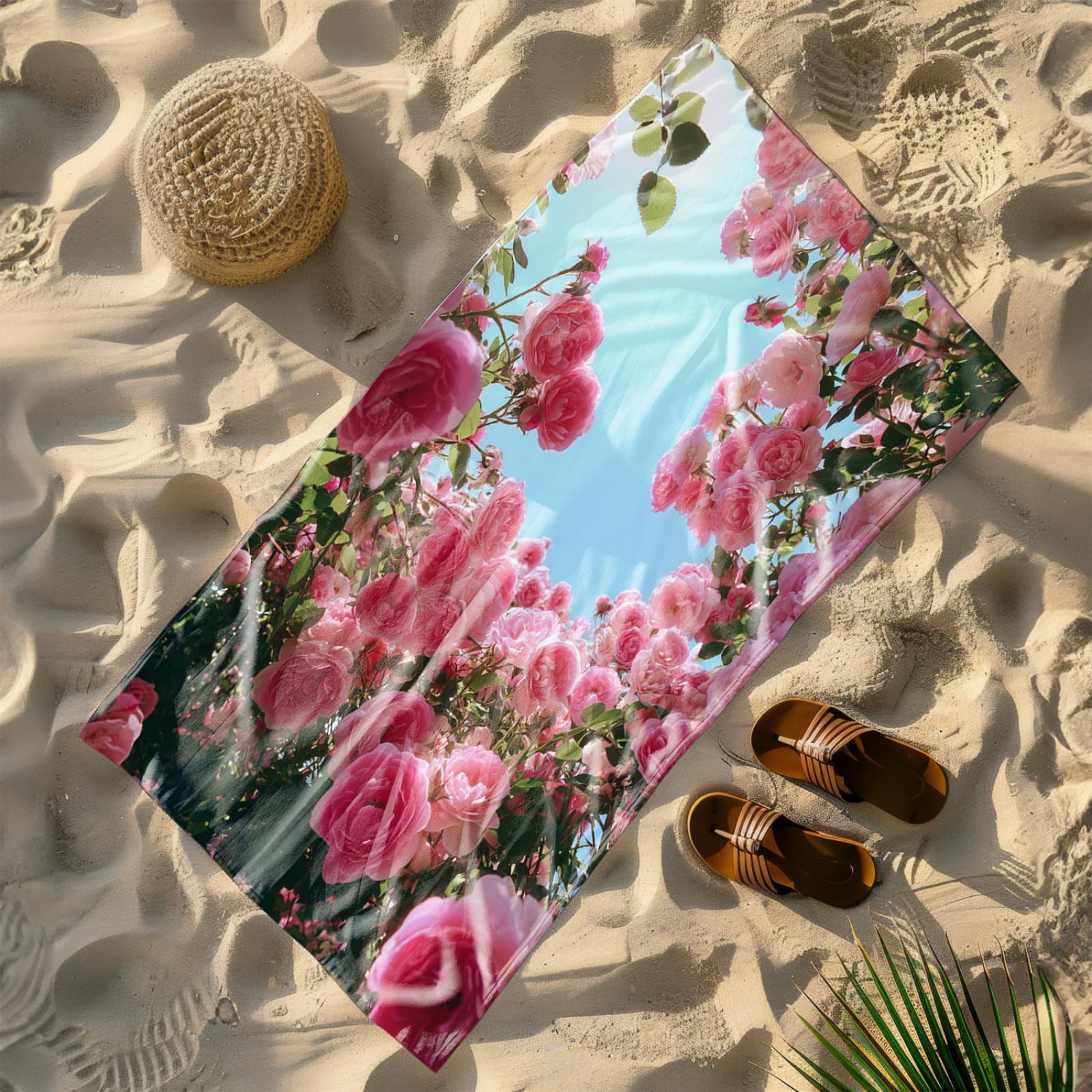 Générique Serviette Microfibre Plage Fleur Rose Bleu