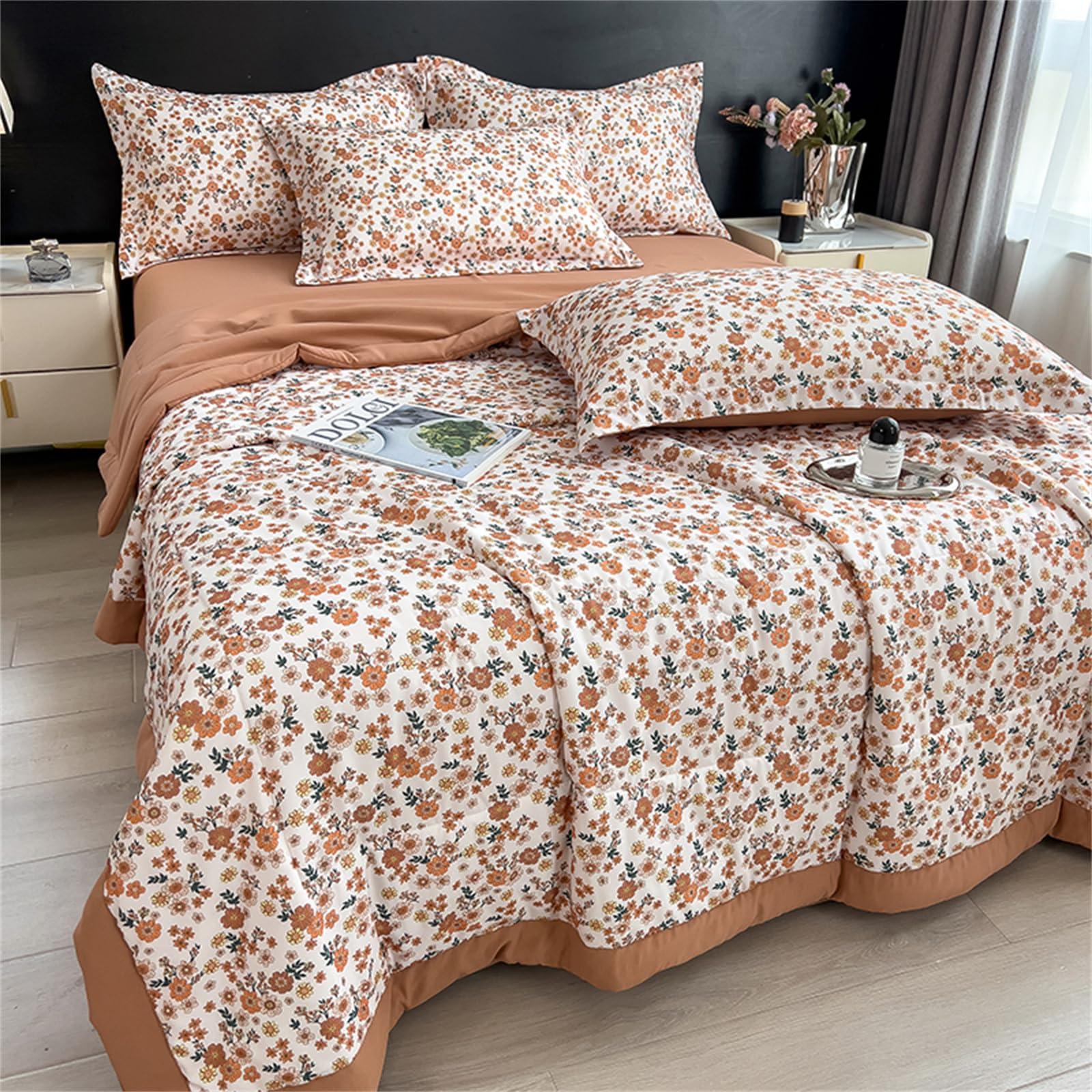 Highdi Summer Floral Print Reversible Bed Throws Quilted Bedspreads,Lightweight Patchwork Quilt Comforter Single Double,Cotton Throw Summer Quilt,Quilted Blanket All Seasons (Daisy,150x200cm)