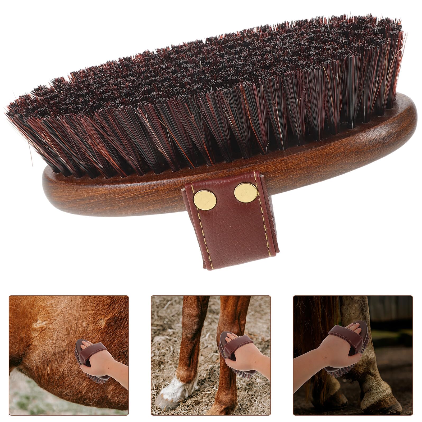 Abaodam Cepillo de Limpieza para Caballos Ergonómico con Mango de Madera para Cuidado Profundo y Masaje en Patas y Tejido