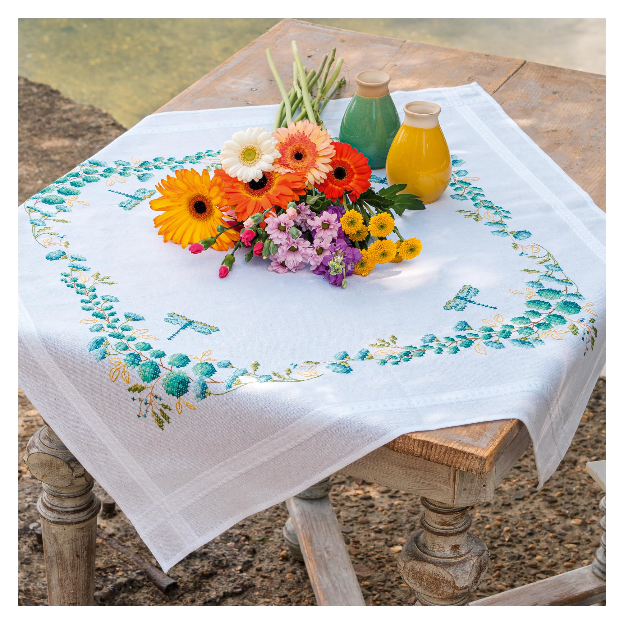 VERVACO Cross Stitch Embroidery Kits Tablecloth Eucalypt Embroidery Blankets Pre-Drawn Crafts Adult Creative Set Pre-Printed Blanket Embroidery Approx. 80 x 80 cm Embroidery Set DIY Embroidery Set