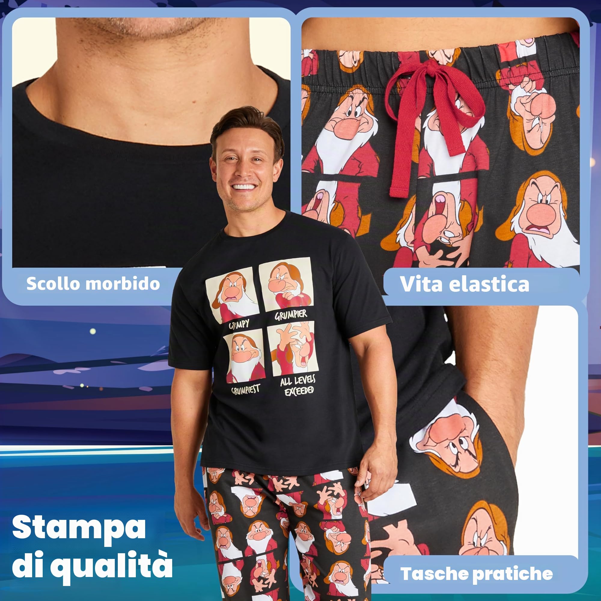 Disney Pigiama Uomo - Pigiama Uomo Cotone S-3XL Pigiami Uomo e Ragazzi a Maniche Corte Pigiami Due Pezzi da Uomo Lungo