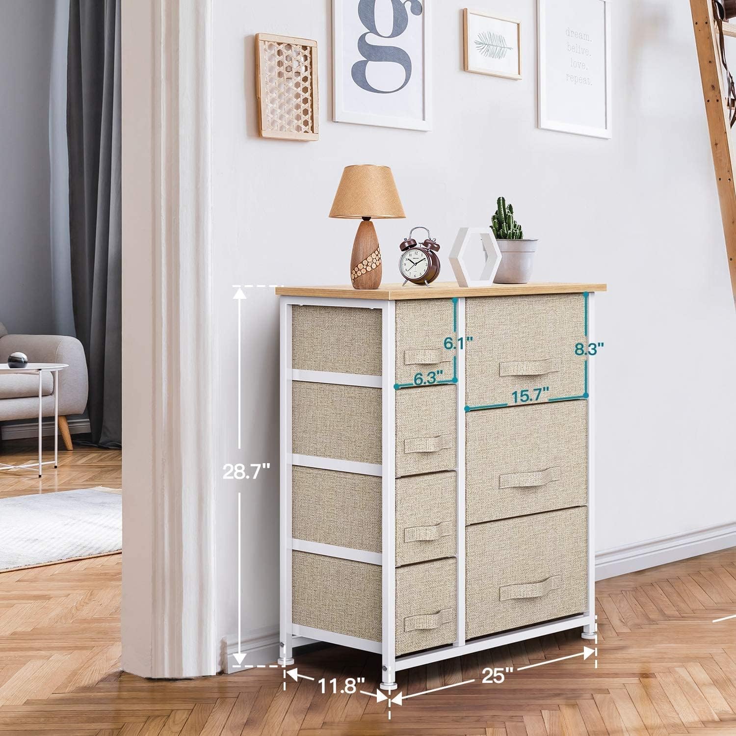 Pipishell 5 Drawer Fabric Dresser Storage Tower, 7 Dresser Chest with Wood Top, Organizer Unit for Closets Bedroom Nursery Room Hallway, Beige : Baby