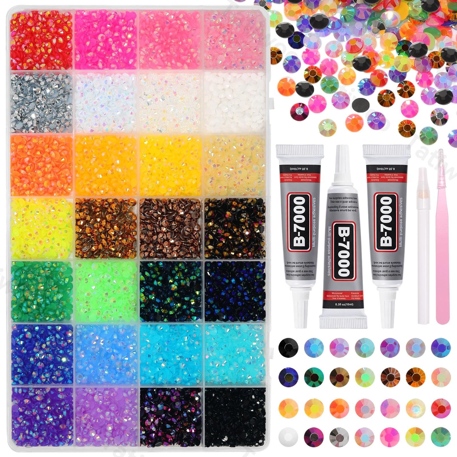 Photo 1 of 20000Pcs Color Resin Jelly Rhinestones for Bedazzling, 4mm Pink Blue Red White Colored Flatback Gems for Crafting, Jewels Bedazzling Kit for Clothing Shoes Bottle Diamond Nail Art Face DIY