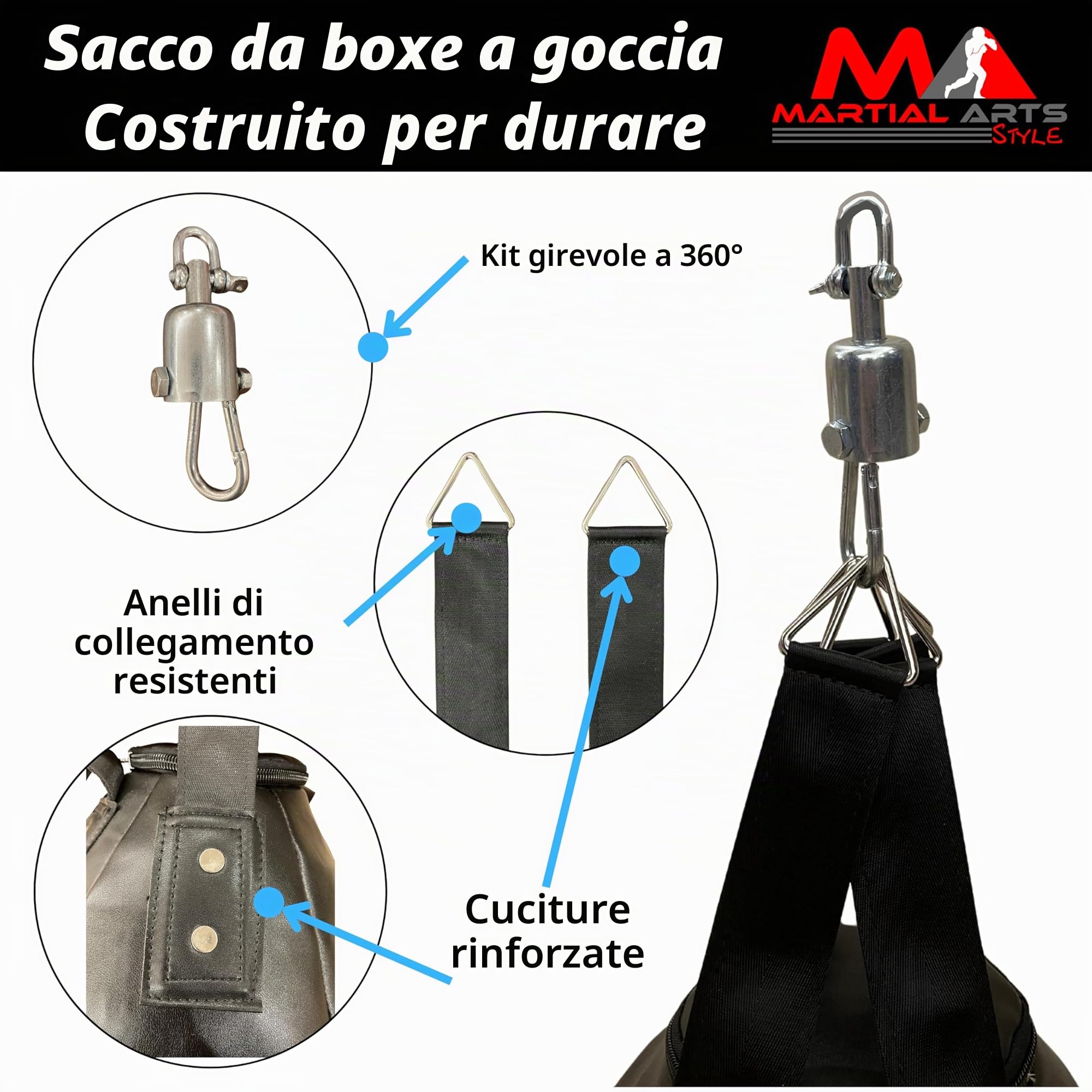 Sacco da boxe professionale a goccia, per allenamento MMA, kickboxing, Muay Thai, di forma rotonda, pesante (non riempito)