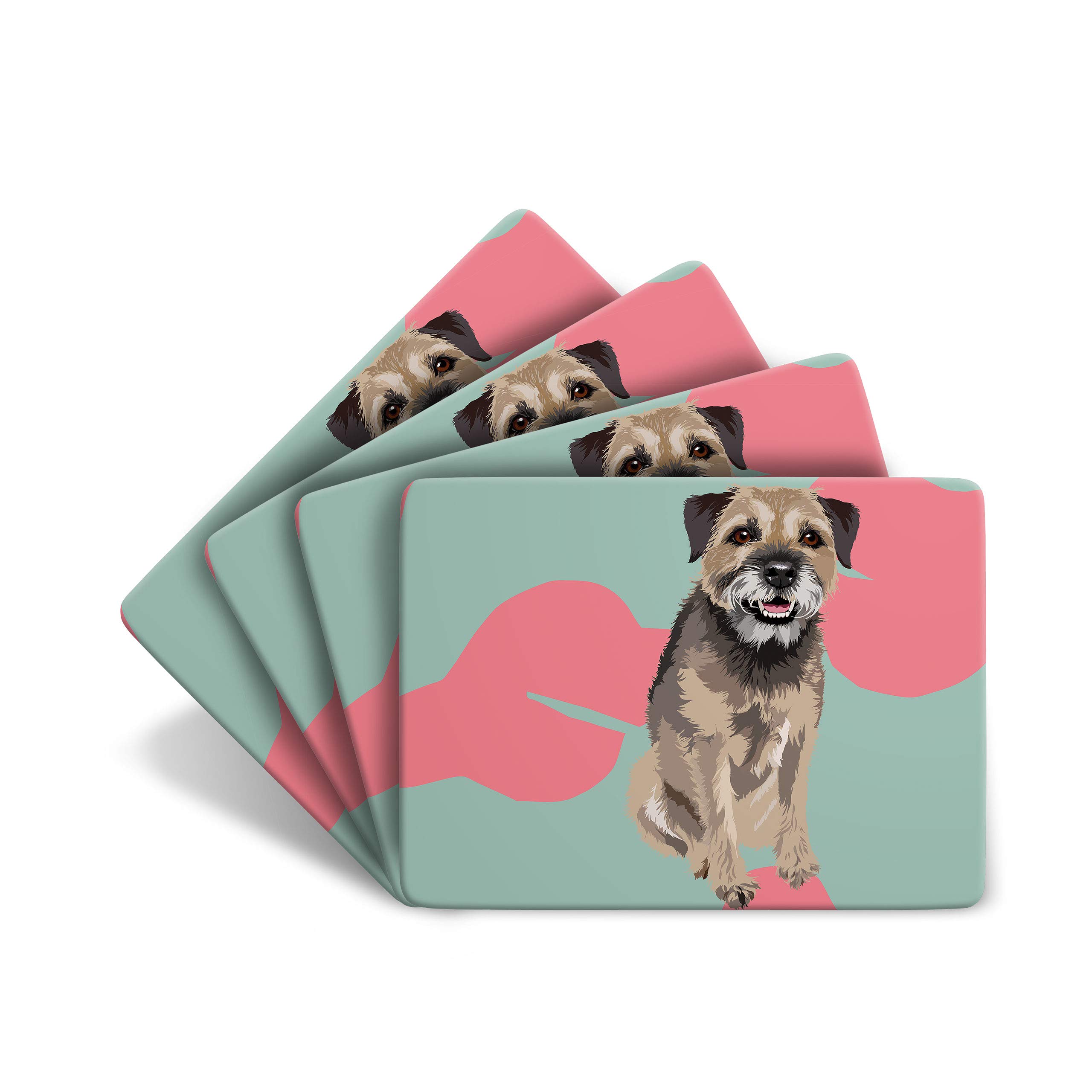 Leslie Gerry Set of 4 Border Terrier Placemats - 4 non-slip, Cork-backed Table Mats featuring Dog Artwork